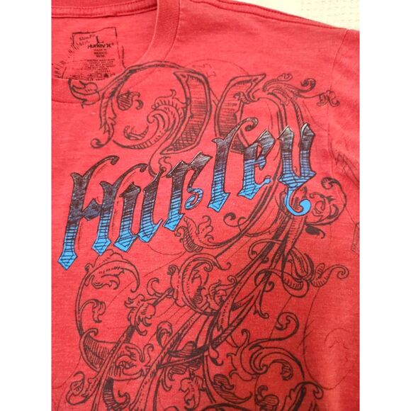 Hurley Red Graphic Tee Large Vintage Y2K Surf Skate Slim Fit Logo T Shirt - Picture 2 of 5